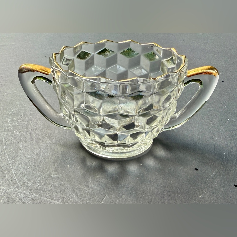 Elegant Glass Sugar Bowl with Gold Trim